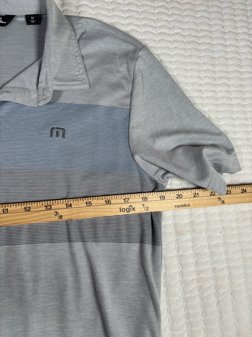 TravisMathew Polo Shirt Men's M Gray Striped Performance Golf Polo Short Sleeve - Picture 5 of 7